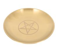 Veemoon Plato Portavelas Pentagrama Metálico Redondo Dorado para Altar Bandeja de Almacenamiento y Decoración Ritual de Ceremonias Wicca Diseño de Triple Luna