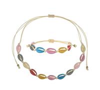 Veemoon Pulsera Ajustable de Conchas Marinas de Aleación Pintura Artesanal, Conjunto de 2 Piezas Tejido Cómodo en Tonalidad Clara, Accesorio Boho Adecuado para Verano y Playa