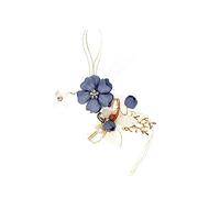 Veemoon Pulsera De Flores De Mano Para Novias Perlas y Strass Decoración De Encaje Lazo Accesorio Para Damas De Honor Azul