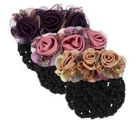 Veemoon Redecillas Para Moños Flores 3 Piezas Tamaño Grande Tejido De Seda Para Cabello Mujer Profesional Auxiliar De Enfermería Uso Diario Colores Surtidos
