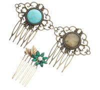 Veemoon Set De 3 Peinetas Vintage Cristales Verdes y Turquesa, Tamaño Medio, Diseño Retro Hojas y Perlas, Accesorio Para Bodas y Novias, Estilo Elegante y Natural Para Peinados Nupciales