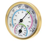 Veemoon Termómetro Higrómetro Interior y Exterior Medidor de Temperatura y Humedad con Diseño Colgante para Oficina Escuela y Almacén sin Batería Esfera de Color Dorado