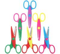 Veemoon Tijeras para Manualidades 12 Piezas Set Mixto 6 Tipos de Borde (pequeña y Grande Onda, Dentado, Postal, Castillo), Mango de Madera, Plástico y Acero Inoxidable, Color Aleatorio