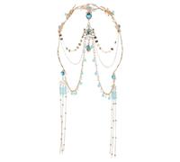 Veemoon Tocado de Estilo Antiguo de Cadena de Gemas de Imitación Frente Accesorio Cabello con Borlas para Bodas y Representaciones Teatrales