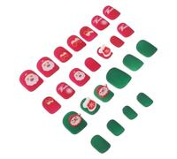 Veemoon Uñas Postizas de Navidad Almendradas Cortas con Diseño Francés de Fiesta Decorativas Resistentes y Cómodas Accesorio para Manicura Festiva