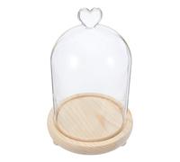 Veemoon Vitrina de Cúpula de Vidrio en Forma de Corazón 12x16 Cm con Base de Madera y Luz LED Cálida, Cubierta Transparente para Decoración de Mesa, Protección Antidespolvoreo y