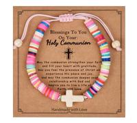Veerady Pulsera de cruz para primera comunión, regalo de confirmación de bautizo, regalo para hija, sobrina, nieta, Adjustable, Acrílico, No es una piedra preciosa