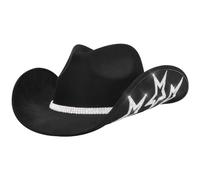 Veesper Cow Girl Hat Western Rhinestone Hombo de vaquero de vaquero ancho de tamaño libre Sombrero de vaca Solid Rhinestone Cowgirl Gat For Party Farm Disco, Negro