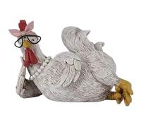 Veesper Estatua de Pollo, Buenos días figuran de Pollo de gallina, 6.5x4.9x4.3 in, Linda Resina Decorativa de Escritorio Blanca figurita decoración de Pollo Estatua de Animal para el hogar, Oficina