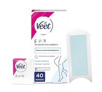 Veet Pure Bandas de Cera Fría Depilatoria para Depilación de Piernas y Cuerpo, Fórmula de Cera Hipoalergénica para Pieles Sensibles, 40 Tiras, 40, 40 unidad, 1