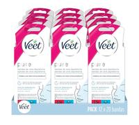 Veet bandas de cera depilatoria facial 12 cajas de 20 uds, para piel Sensible (240 uds en total)