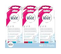 Veet bandas de cera depilatoria facial 6 cajas de 20 uds, para piel Sensible (120 uds en total)