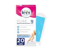Veet Bandas de Cera Fria Depilatoria para Depilación de Cuerpo y Piernas con Aceite de Almendras, Easy Gelwax, Pieles Sensibles, 20 Tiras