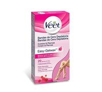 Veet Bandas de Cera Fria Depilatoria para Depilación de Cuerpo y Piernas con Manteca de Karité y Bayas de Açaí, Easy Gelwax, Pieles Normales, 20 Bandas