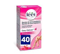 Veet Bandas de Cera Fría Depilatoria para Depilación de Cuerpo y Piernas con Manteca de Karité y Bayas de Açaí, Easy Gelwax, Pieles Normales, 40 Bandas (3035224)