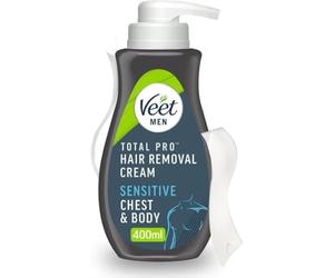 Veet Crema depilatoria para hombres, 400 ml, piel sensible, crema depilatoria para hombres, removedor de vello de pecho y cuerpo, hidrata, sin cortes, depilación, piel suave