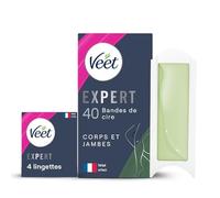 Veet Expert - 40 tiras de cera fría para piel seca - Depilación duradera - Acabado perfecto con aceite de almendras dulces
