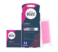 Veet Expert Bandas de Cera Fría Depilatoria para Depilación Facial, Adecuado para Labio Superior (Bigote), con Manteca de Karité, 32 tiras