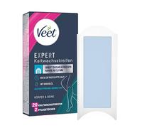 Veet Expert Tiras de cera fría para cuerpo y piernas, para depilación para todos los tipos de piel, incluye piel sensible, 10 tiras dobles = 20 tiras