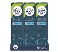 Veet Men Crema Depilatoria Masculina para Pecho Espalda Brazos y Piernas, Pieles Sensibles, 3 x 200ml