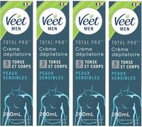 Veet Men - Crema depilatoria para hombre - Piel Sensible - 200 ml - Juego de 4