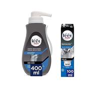 Veet Men Crema Depilatoria para Pecho Espalda Brazos y Piernas, Pieles Sensibles + Axilas con Roll-On - 400ml + 100ml