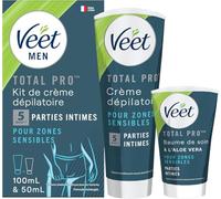 Veet Men - Kit de depilación para fiestas íntimas - Crema depilatoria 100 ml y bálsamo de cuidado 50 ml - zonas sensibles