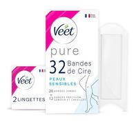VEET Pure - 32 tiras de cera fría para piernas, rodillas y tobillos, piel sensible, recomendado por dermatólogos, depilación duradera