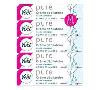 VEET Pure Crema depilatoria para cuerpo y piernas, piel sensible, sin olor a amoniaco, 5 unidades de 200 ml