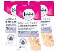 VEET Pure - Tiras de cera fría para axilas, piel sensible, recomendada por dermatólogos, depilación de larga duración, paquete de 3 paquetes de 48 unidades