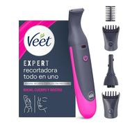 Veet Recortadora Todo en Uno, Bikini y Cuerpo Completo, Cara y Cejas, Rasuradora Mujer Zona Íntima Resistente al Agua, Con 2 Cabezales y 4 Peines para precisión, con Cargador USB