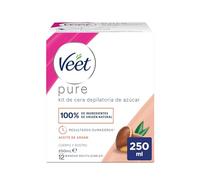 Veet Tarro Cera Depilatoria con Aceite de Argán para Todo Tipo de Pieles - Cuerpo y Rostro - 250 ml con Bandas de Tela Reutilizables
