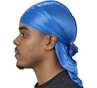 Veeta Durag de seda superior - Durag de seda suave para hombres y mujeres, correas largas dobles anchas, costura exterior de triple puntada, Atlantis, Talla única