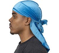 Veeta Durag de terciopelo superior - Durags de terciopelo suave para hombres y mujeres, correas largas dobles anchas, forro Durag sedoso, triple costura, Azul bebé, talla única