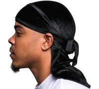 Veeta Superior Velvet Durag - Durag de terciopelo suave para hombres y mujeres, tirantes largos de doble ancho, forro de Durag sedoso, triple costura