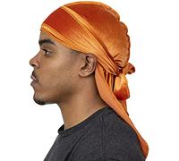 Veeta Superior Velvet Durag - Durags de terciopelo suave para hombres y mujeres, correas largas dobles anchas, forro sedoso Durag, triple costura, naranja(Orange Crush), talla única