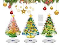 Veeteah Figuras de árbol de Navidad de mesa | 2D acrílico 3 piezas escultura festiva | Decoración de escritorio de árbol de Navidad, para el hogar, mesa de escritorio, chimenea