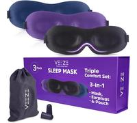 VEEZE Antifaz para dormir - Paquete de 3 antifaz para dormir - Máscara de ojos suave para dormir con correa elástica ajustable - Mascarillas para dormir para mujeres y hombres - Fundas de ojos para