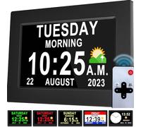 Véfaîî Reloj de demencia 2.0 con DST automático, 20 recordatorios personalizados, reloj de día con iconos de sol/luna para pérdida de memoria, Alzheimer, 7 pulgadas con control remoto y marco de fotos