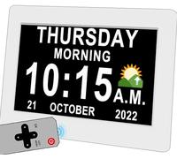 Véfaîî Reloj de pared despertador digital de mesilla de noche, calendario y reloj de día para la pérdida de memoria para personas mayores, enfermedad de Alzheimer, trastornos