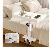 VeftBltrem Bandeja de Cama 35 x 20 cm, Mesita de Noche para Colgar con Clip, Estante con pasacables y Ranura para Cable, Organizador para Entre colchón y Marco para litera, Dormitorio pequeño (Blanco)