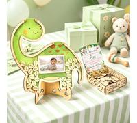 VeftBltrem Marco de fotos de madera, libro de visitas para boda, madera en blanco con 100 placas de madera, álbum de boda de dinosaurio, decoración de fiesta de bebé e idea de regalo para niños y
