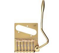 Vega-Trem VT2ND TeleTrem Classic Gold sin logotipo, trémolo sin taladro para guitarras estilo Telecaster (diseño clásico de 71 mm), 3 pares de sillines de latón independientes patentados, tensión
