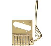 Vega-Trem VT2ND TeleTrem Modern Gold - Trémolo sin taladro para guitarras estilo Telecaster (diseño moderno de 66 mm), 3 pares de sillines de latón independientes patentados, tensión ajustable