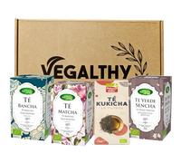 VEGALTHY Matcha, Bancha Hojicha, Sencha y Kukicha - Pack Regalo 4 Tés Japoneses en Filtros | 85 Filtros | Artemis Bio & La Finestra | Ecológicos, Veganos