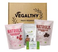 VEGALTHY Pack de Proteínas Veganas - 4 Unidades - NATRULY Cacao BIO 350g, Frambuesa BIO 350g, Salud Viva Mix 250g, GREENTUNA Atún Vegano en Aceite de Oliva