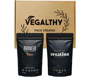 VEGALTHY - Panacea Vegana Chocolate 350g + Creatina 250g Paleobull - Suplemento Vegano para Masa Muscular y Energía - Sin Gluten, Sin Azúcar Añadida, 100% Natural