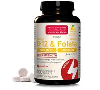 Vegan Methyl B 12 1000 mcg y folato 400 mcg, extra fuerte, P-5-P, masticables, limón, 100 tabletas