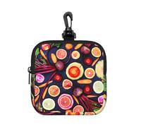 Vegano Frutas y Verduras vivas Imprimir,Bolsa de Almacenamiento Cuadrada con Cremallera, Monedero de Neopreno, Carteras pequeñas, Monedero pequeño, Monedero