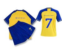 VEGAS FC - Camiseta de fútbol para niños, Unisex, Ropa Deportiva para niños, Camisetas y Pantalones Cortos de Entrenamiento (FR/ES, Letras, 10 años, Yellow & Blue)